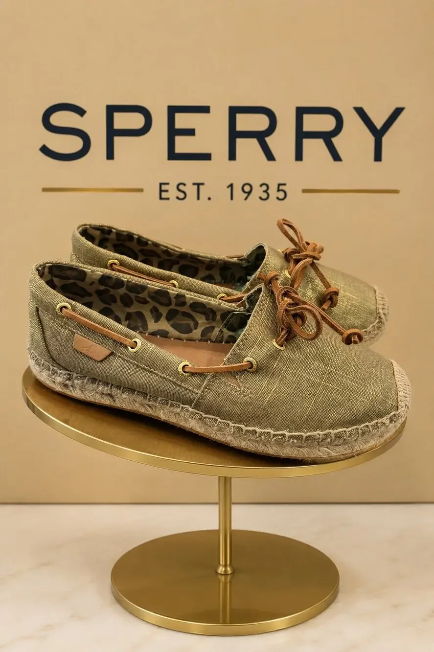 Sperry Katama Metallic Gold Espadrille Boat Shoes Women’s 7.5M